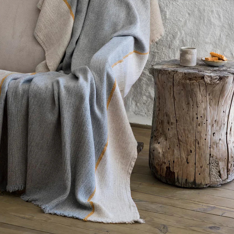 NURALIFE | Wool Blend Throw - Natural & Grey
