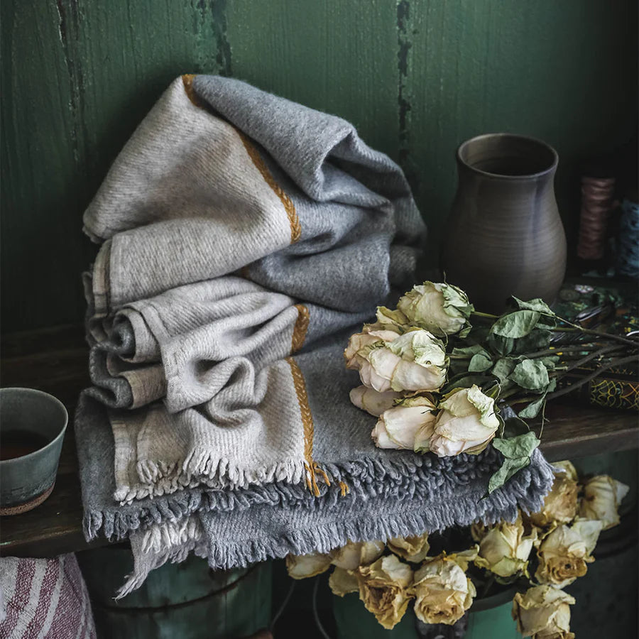 NURALIFE | Wool Blend Throw - Natural & Grey