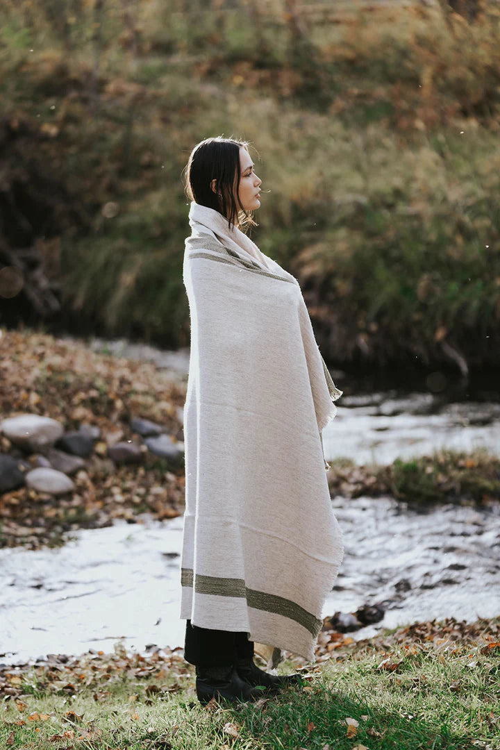 NURALIFE | Wool Blend Throw - Olive Accent